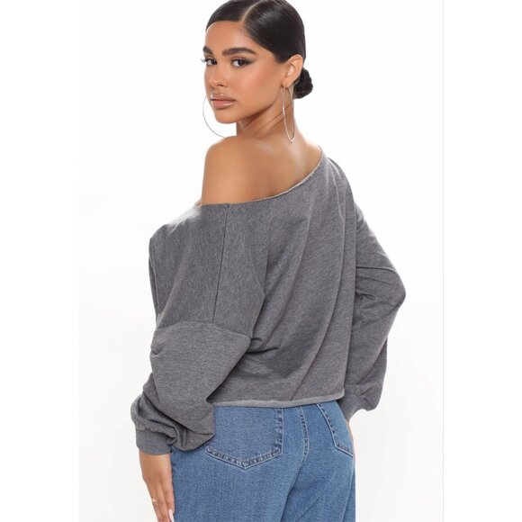 Fashion Nova ✦ Cancer Vibes Off‑Shoulder Top ✦ Charcoal Pink Zodiac Graphic S - Picture 4 of 4